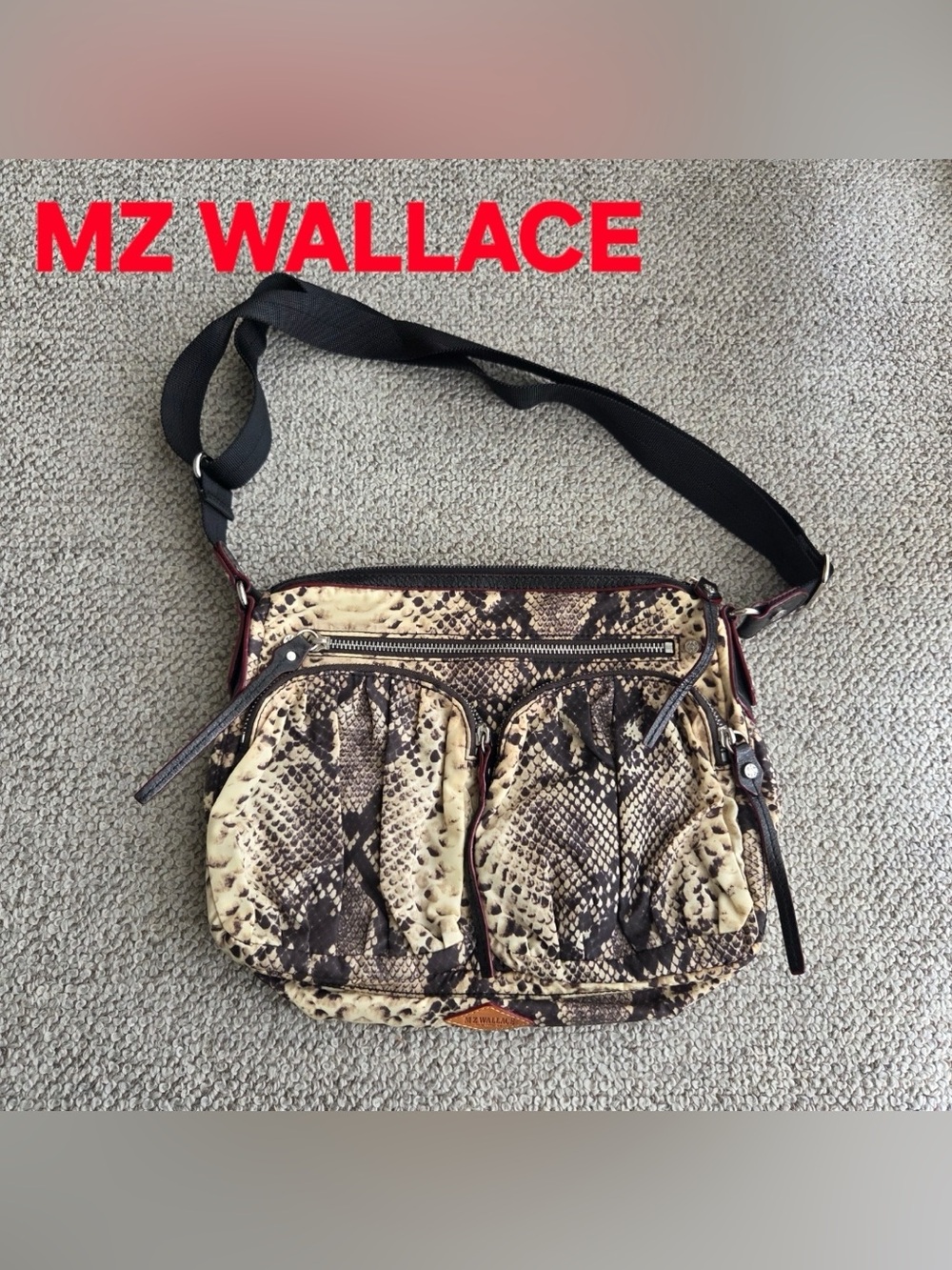 NWOT MZ Wallace  MIA Snake-Print Crossbody Bag in Beige and Black